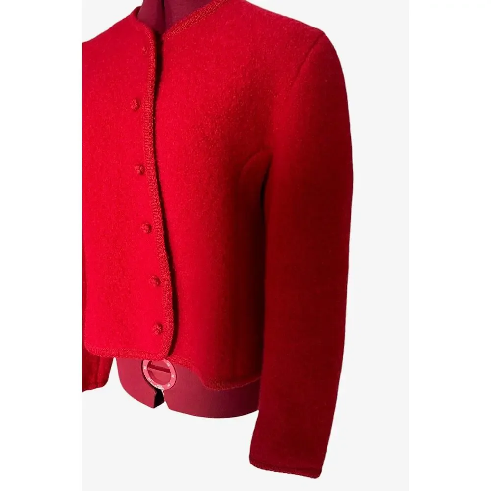 Lands’ End Vintage‎ Women’s Size 14 100% Boiled Wool Sweater Jacket Red